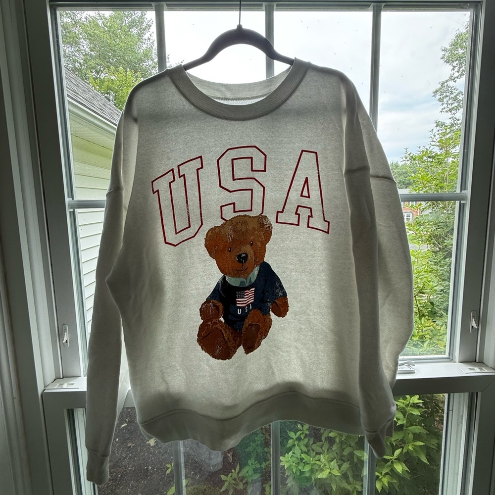 Grayson Threads White Crewneck Sweater with Bear Design